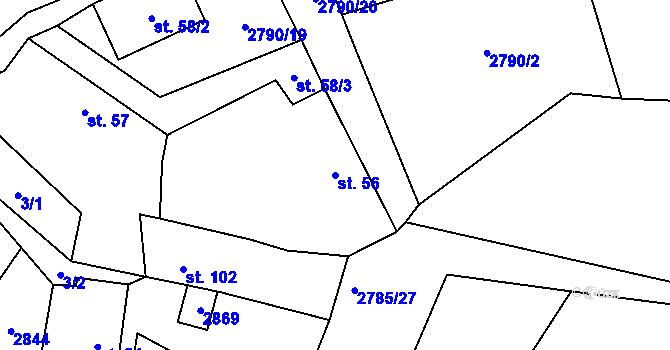 Parcela st. 56 v KÚ Svéradice, Katastrální mapa