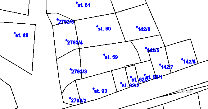 Parcela st. 59 v KÚ Svéradice, Katastrální mapa