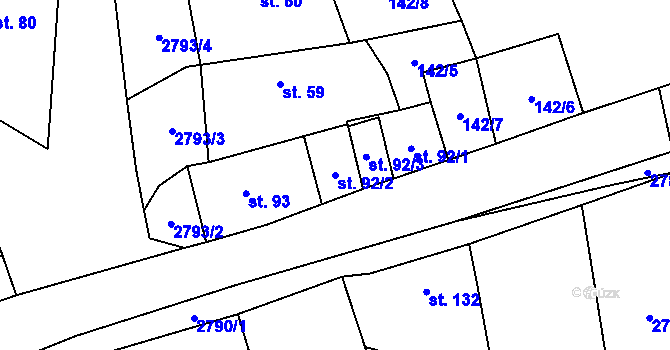 Parcela st. 92/2 v KÚ Svéradice, Katastrální mapa