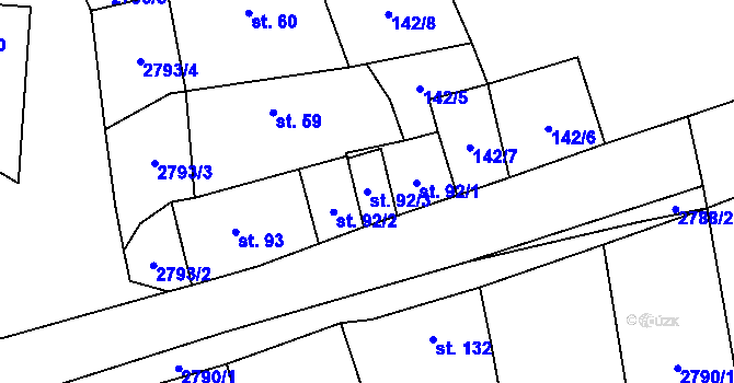 Parcela st. 92/3 v KÚ Svéradice, Katastrální mapa
