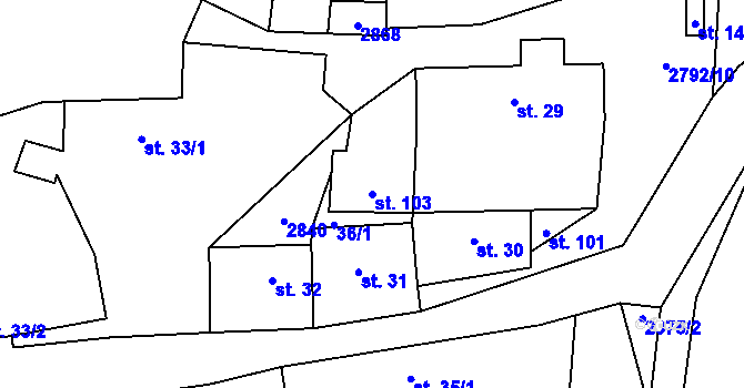 Parcela st. 103 v KÚ Svéradice, Katastrální mapa