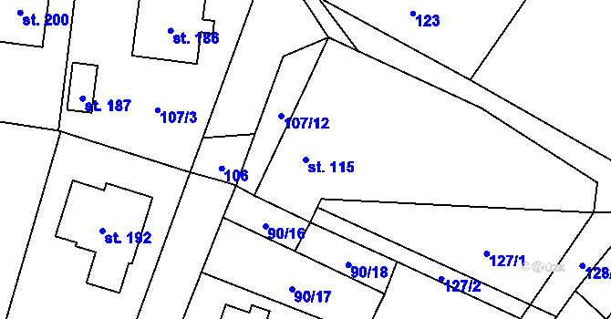 Parcela st. 115 v KÚ Svéradice, Katastrální mapa