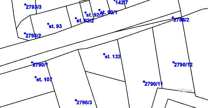 Parcela st. 132 v KÚ Svéradice, Katastrální mapa