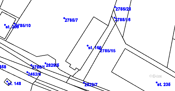Parcela st. 166 v KÚ Svéradice, Katastrální mapa