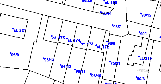 Parcela st. 173 v KÚ Svéradice, Katastrální mapa