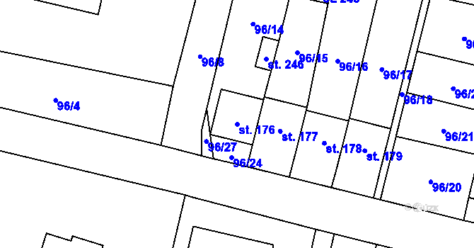 Parcela st. 176 v KÚ Svéradice, Katastrální mapa
