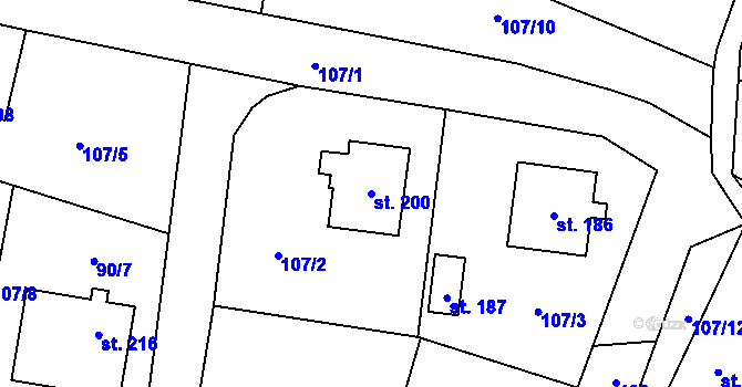 Parcela st. 200 v KÚ Svéradice, Katastrální mapa