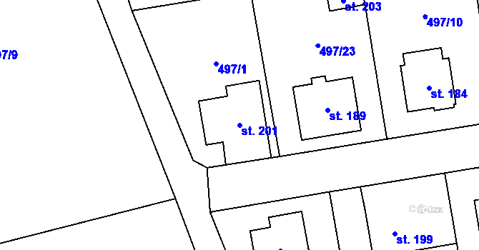 Parcela st. 201 v KÚ Svéradice, Katastrální mapa