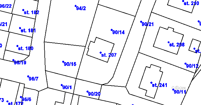 Parcela st. 207 v KÚ Svéradice, Katastrální mapa