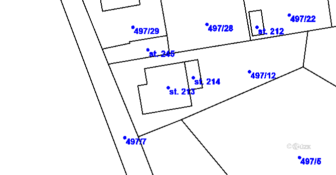 Parcela st. 213 v KÚ Svéradice, Katastrální mapa