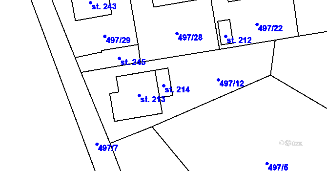 Parcela st. 214 v KÚ Svéradice, Katastrální mapa