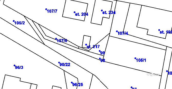 Parcela st. 217 v KÚ Svéradice, Katastrální mapa