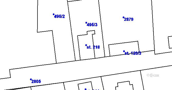 Parcela st. 218 v KÚ Svéradice, Katastrální mapa