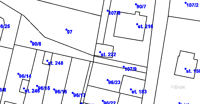 Parcela st. 222 v KÚ Svéradice, Katastrální mapa