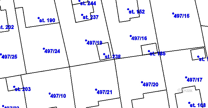 Parcela st. 238 v KÚ Svéradice, Katastrální mapa