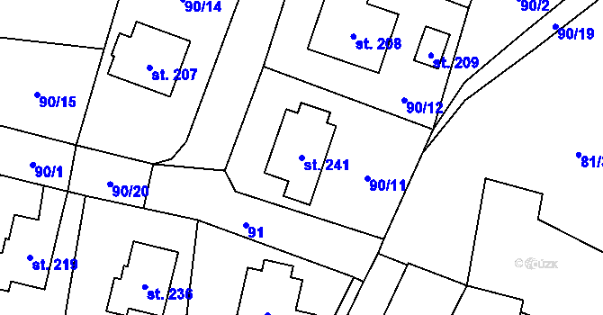 Parcela st. 241 v KÚ Svéradice, Katastrální mapa