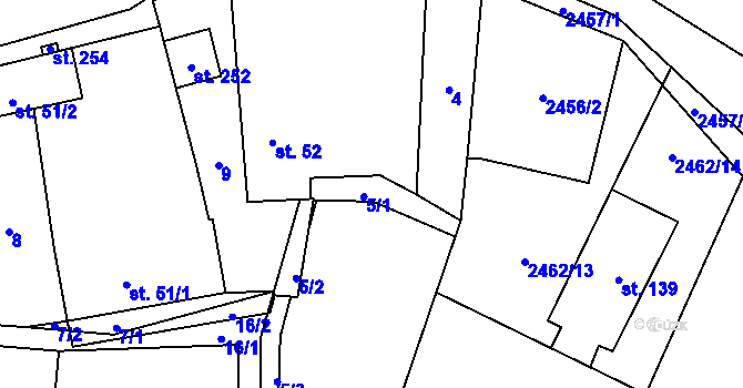 Parcela st. 5 v KÚ Svéradice, Katastrální mapa