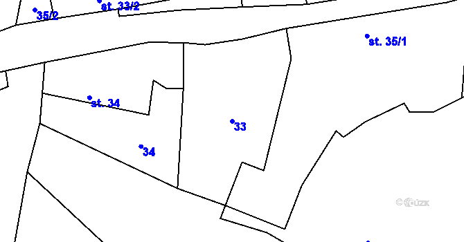 Parcela st. 33 v KÚ Svéradice, Katastrální mapa