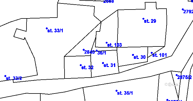 Parcela st. 36/1 v KÚ Svéradice, Katastrální mapa