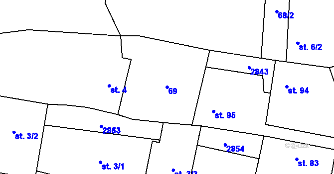 Parcela st. 69 v KÚ Svéradice, Katastrální mapa