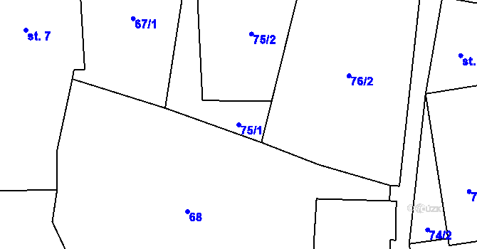Parcela st. 75/1 v KÚ Svéradice, Katastrální mapa