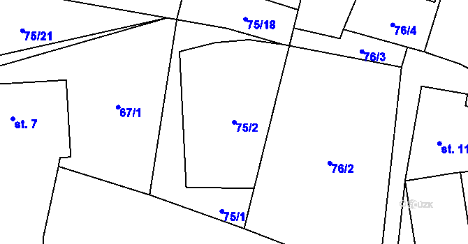 Parcela st. 75/2 v KÚ Svéradice, Katastrální mapa