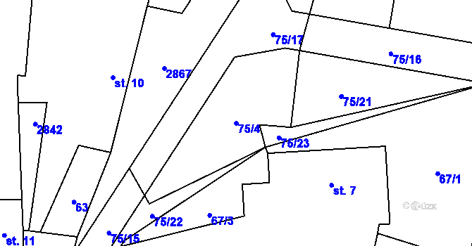 Parcela st. 75/4 v KÚ Svéradice, Katastrální mapa