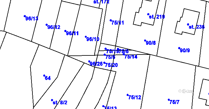 Parcela st. 75/5 v KÚ Svéradice, Katastrální mapa