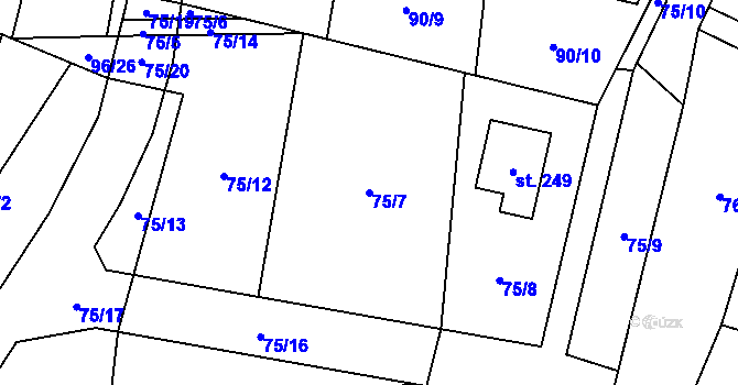 Parcela st. 75/7 v KÚ Svéradice, Katastrální mapa