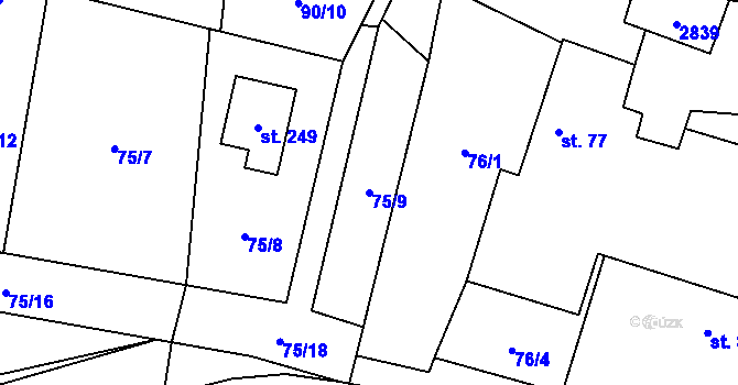 Parcela st. 75/9 v KÚ Svéradice, Katastrální mapa