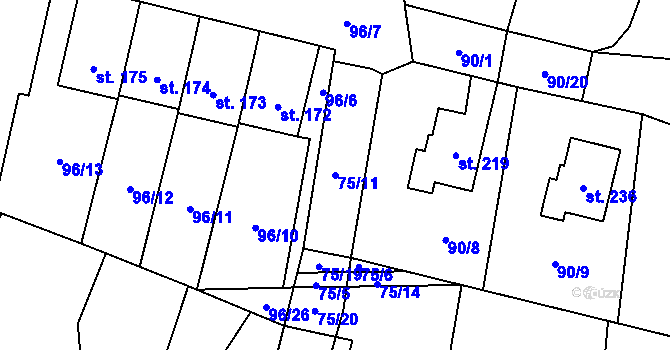 Parcela st. 75/11 v KÚ Svéradice, Katastrální mapa