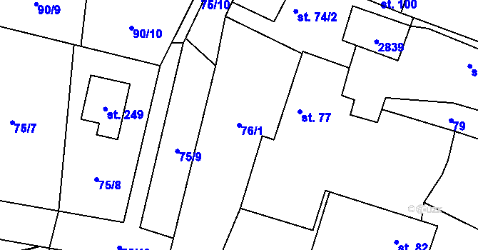 Parcela st. 76/1 v KÚ Svéradice, Katastrální mapa