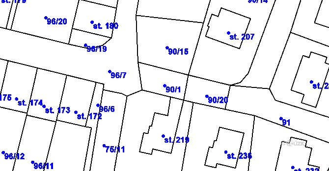 Parcela st. 90/1 v KÚ Svéradice, Katastrální mapa