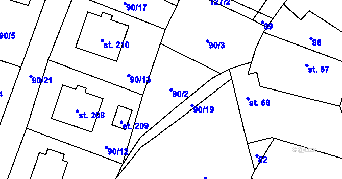 Parcela st. 90/2 v KÚ Svéradice, Katastrální mapa