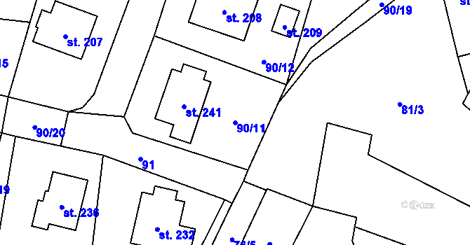 Parcela st. 90/11 v KÚ Svéradice, Katastrální mapa