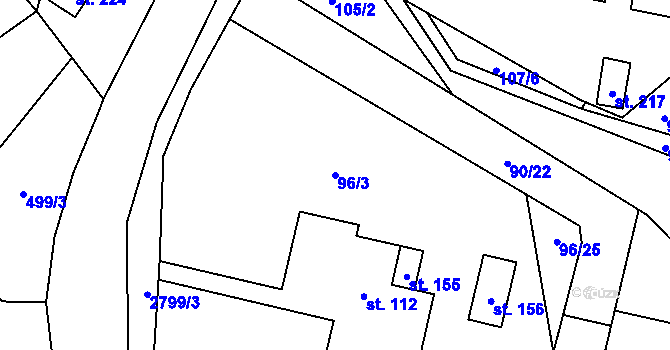 Parcela st. 96/3 v KÚ Svéradice, Katastrální mapa