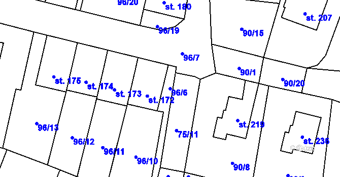 Parcela st. 96/6 v KÚ Svéradice, Katastrální mapa