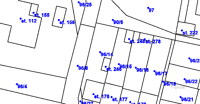 Parcela st. 96/14 v KÚ Svéradice, Katastrální mapa