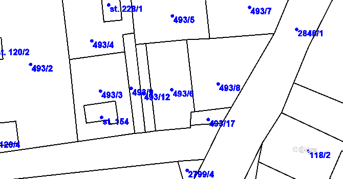 Parcela st. 493/6 v KÚ Svéradice, Katastrální mapa