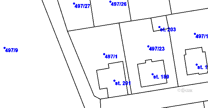 Parcela st. 497/1 v KÚ Svéradice, Katastrální mapa