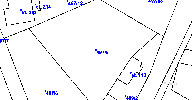 Parcela st. 497/5 v KÚ Svéradice, Katastrální mapa