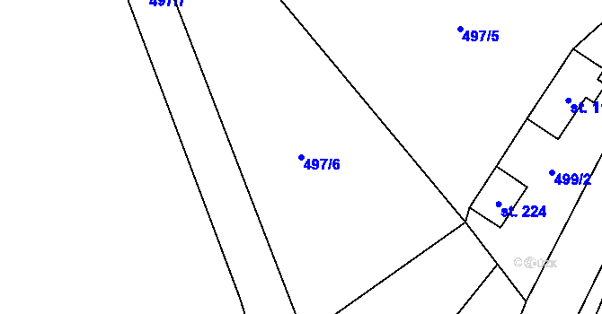 Parcela st. 497/6 v KÚ Svéradice, Katastrální mapa