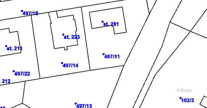 Parcela st. 497/11 v KÚ Svéradice, Katastrální mapa