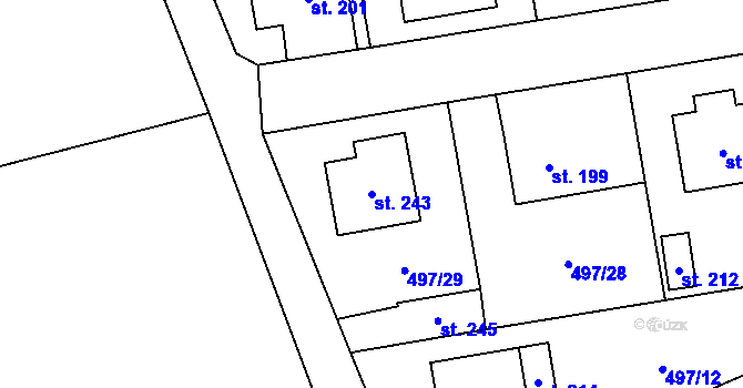 Parcela st. 243 v KÚ Svéradice, Katastrální mapa