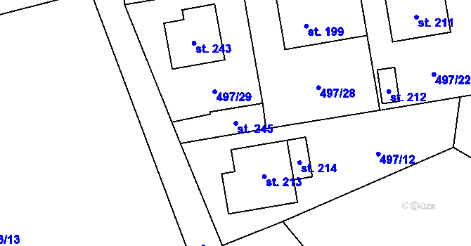 Parcela st. 245 v KÚ Svéradice, Katastrální mapa