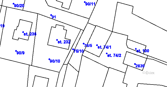 Parcela st. 76/5 v KÚ Svéradice, Katastrální mapa