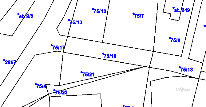 Parcela st. 75/16 v KÚ Svéradice, Katastrální mapa