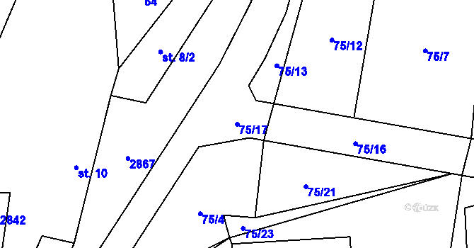 Parcela st. 75/17 v KÚ Svéradice, Katastrální mapa