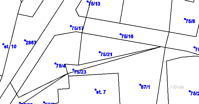 Parcela st. 75/21 v KÚ Svéradice, Katastrální mapa