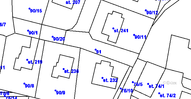 Parcela st. 91 v KÚ Svéradice, Katastrální mapa